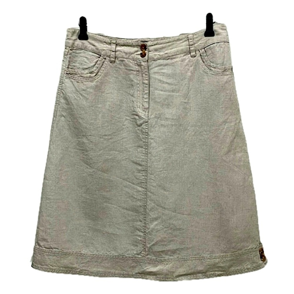 E•col•o•gie linen A-line neutral lightweight skirt, front fly, pockets, taupe